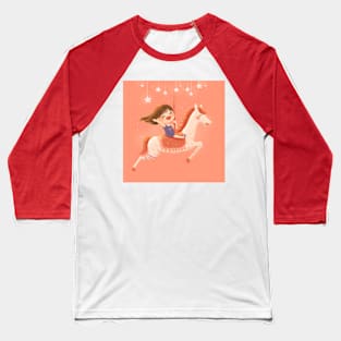 Happy Girl On Magical Horse Carousel Baseball T-Shirt